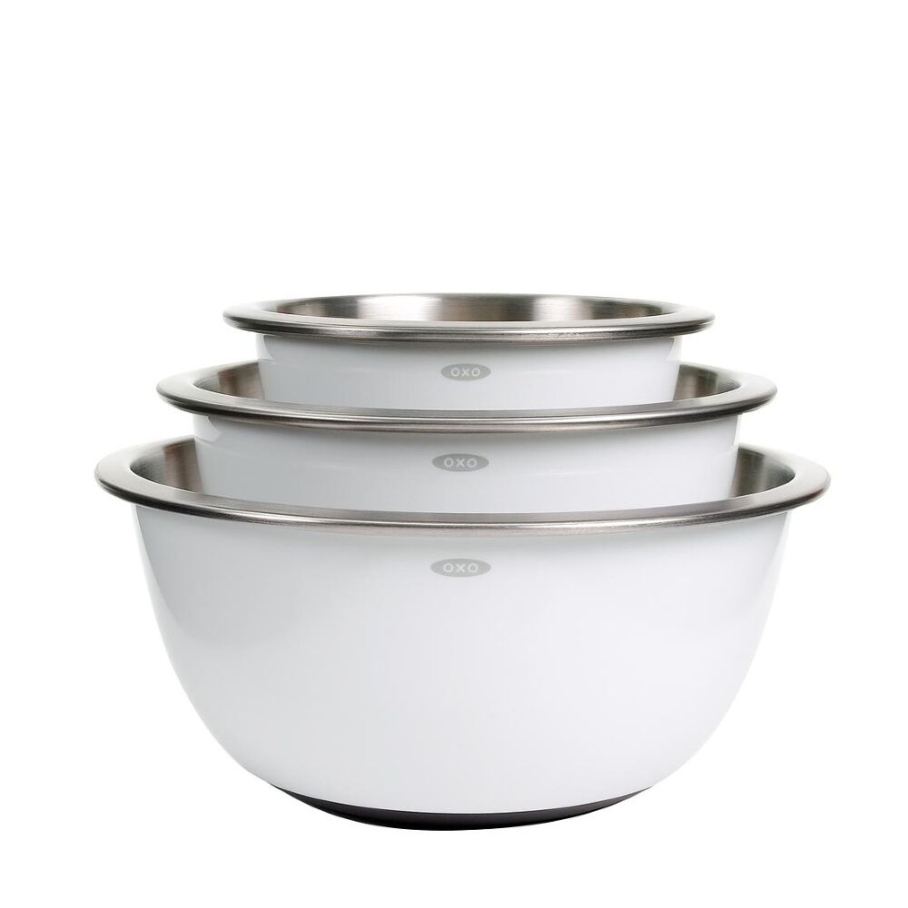 3-Piece Stainless Steel Mixing Bowl Set - White U0