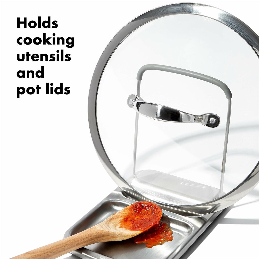 Stainless Steel Spoon Rest with Lid Holder D4