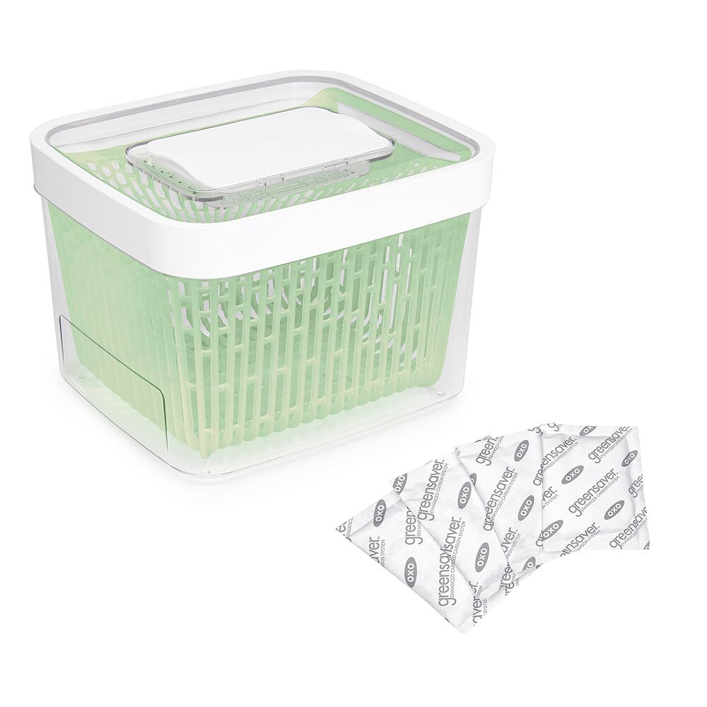 GreenSaver Produce Keeper (4.3 Qt) & GreenSaver Carbon Filter Refills - 4 Pack Bundle N1