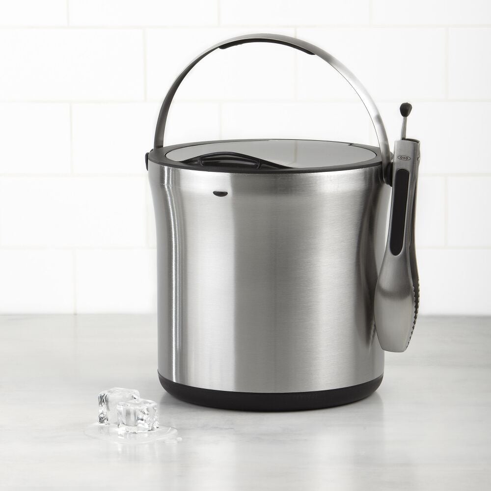 Steel Ice Bucket & Tong Set X0