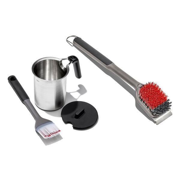 Grilling Basting Pot and Brush Set & Nylon Grill Brush for Cold Cleaning Bundle F9