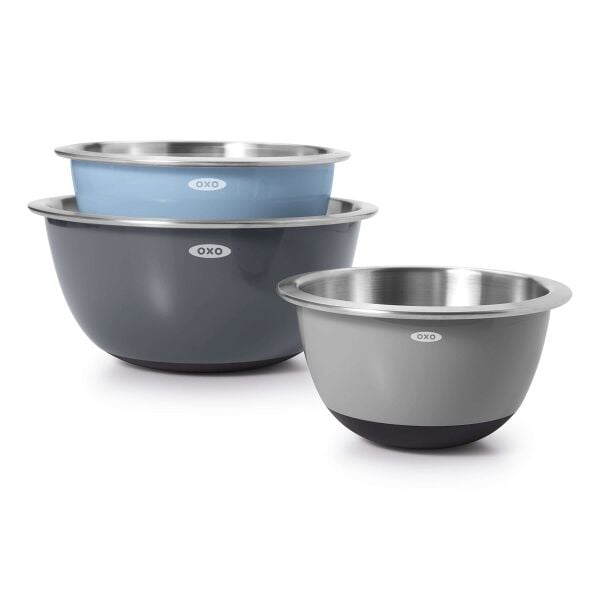 3-Piece Stainless Steel Mixing Bowl Set - Blue/Gray H8
