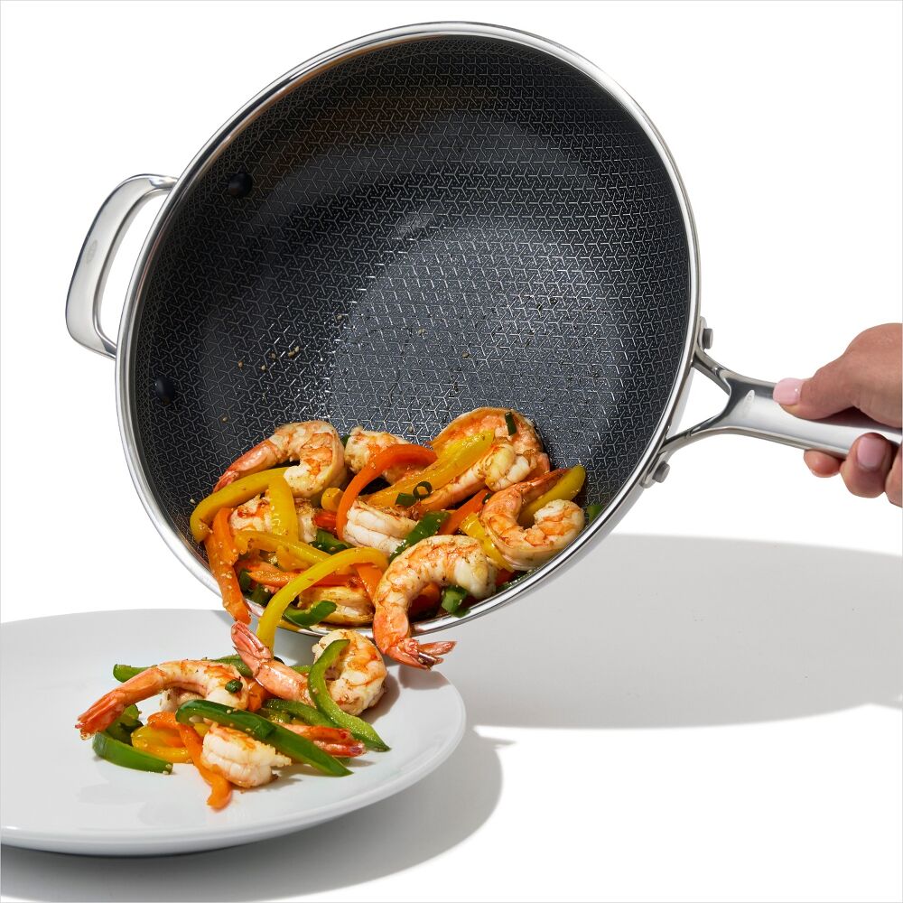 Trident Hybrid Non-Stick Stainless Steel 5 Qt Wok with Lid U6