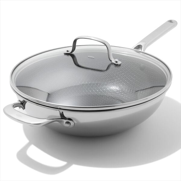 Trident Hybrid Non-Stick Stainless Steel 5 Qt Wok with Lid U6