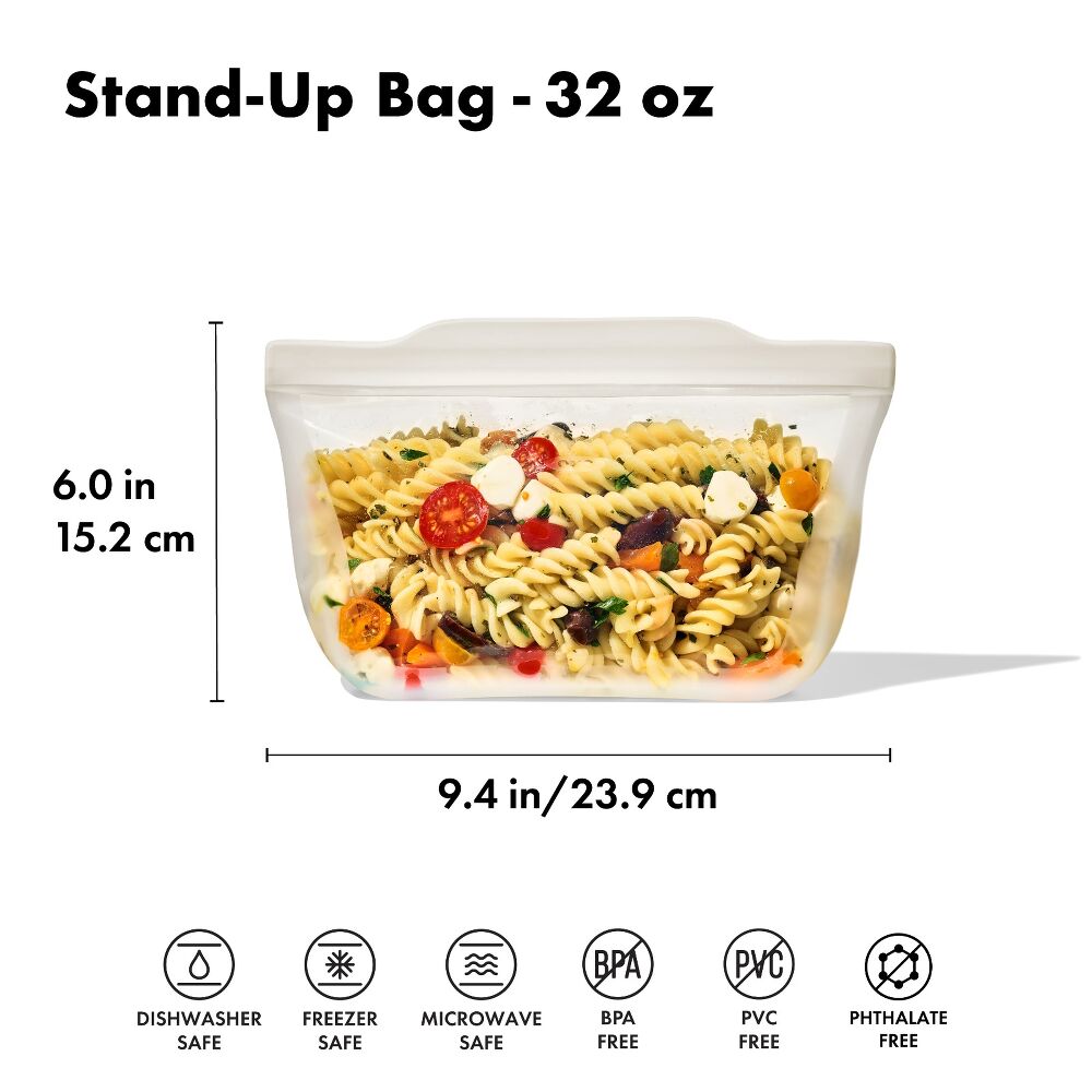 Silicone Reusable Bag - Stand-Up Quart (32 oz) - Oat P2