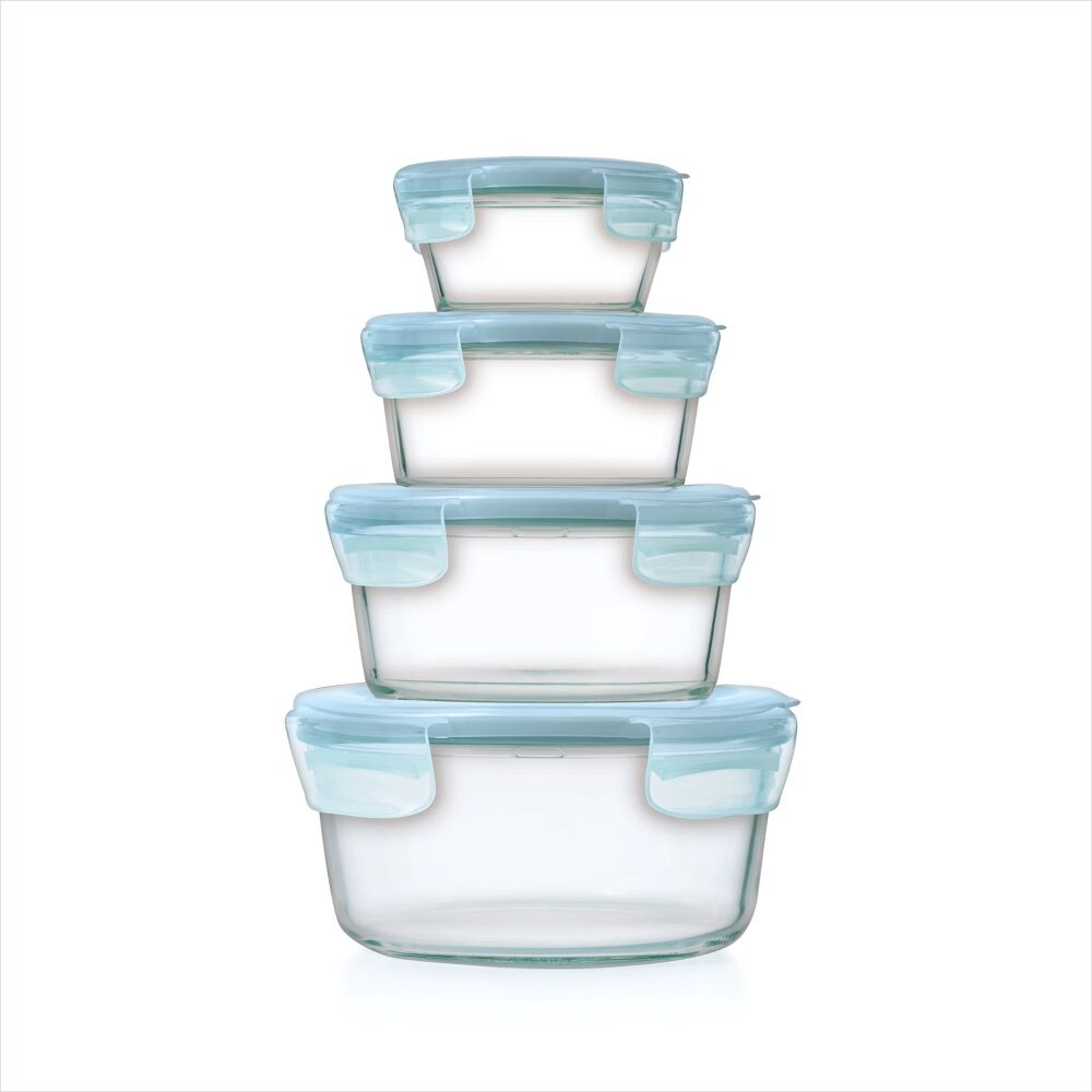 8-Piece Smart Seal Glass Round Container Set - Arctic Blue A4