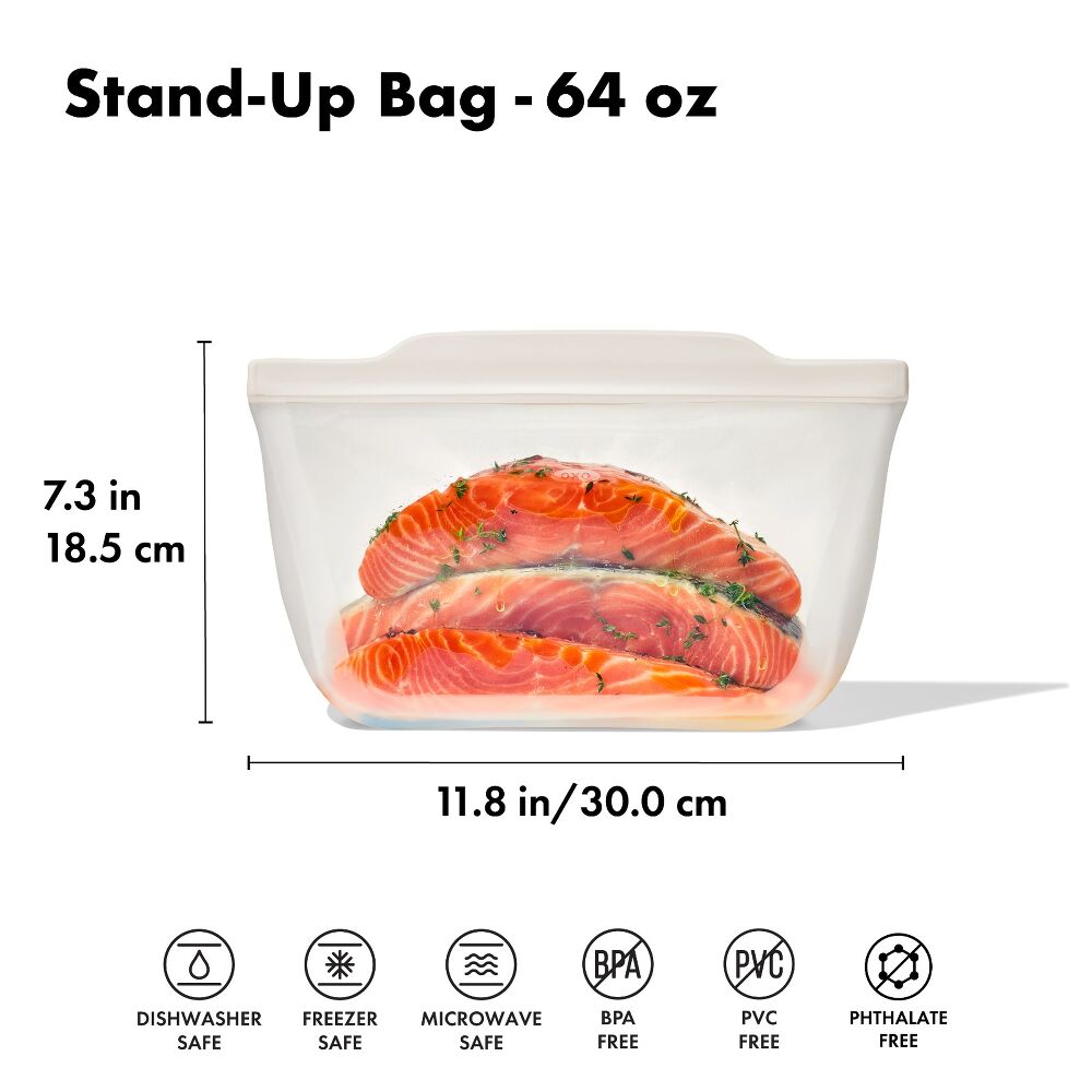 Silicone Reusable Bag - Stand-Up Half Gallon (64 oz) - Oat R1