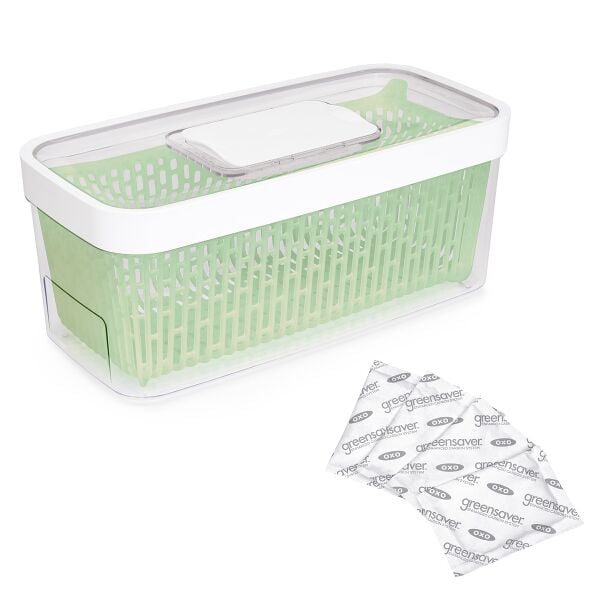 GreenSaver Produce Keeper (5.0 Qt) & OXO GreenSaver Carbon Filter Refills - 4 Pack Bundle J3