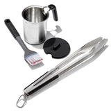 Grilling Basting Pot and Brush Set & Grilling Tongs with Built-In Bottle Opener Bundle M0