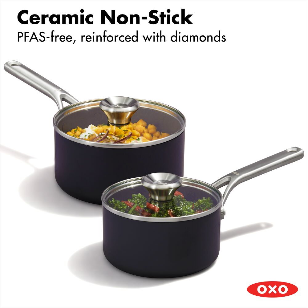 Ceramic Professional Non-Stick 4-Piece Saucepan Set (1.7 Qt & 2.3 Qt) B0