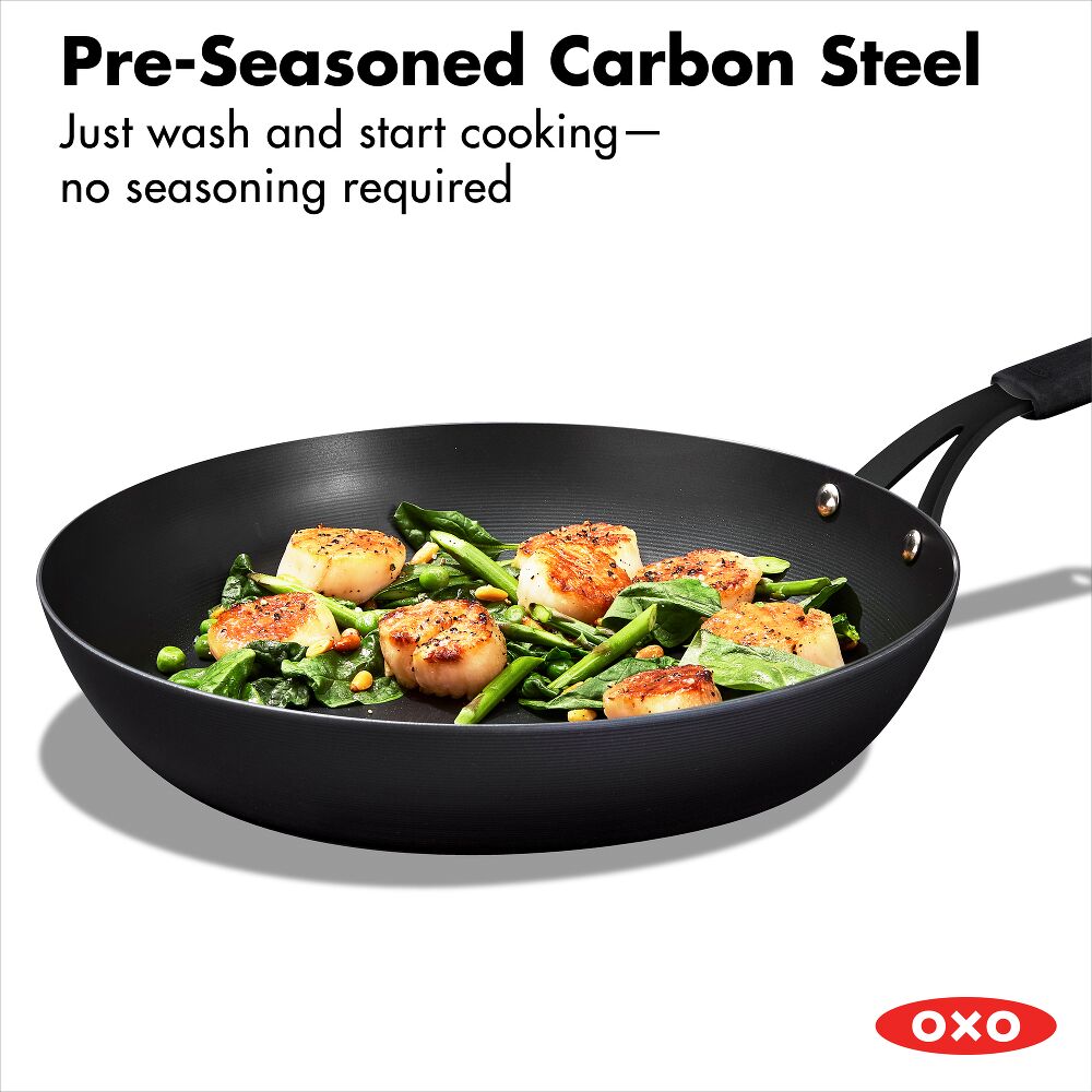OXO Carbon Steel Obsidian Series 12-Inch Frypan with Silicone Sleeve L4
