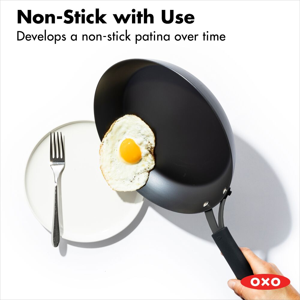 OXO Carbon Steel Obsidian Series 12-Inch Frypan with Silicone Sleeve L4