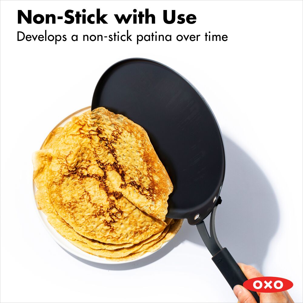 Obsidian Carbon Steel 10-Inch Crêpe Pan with Silicone Sleeve D3