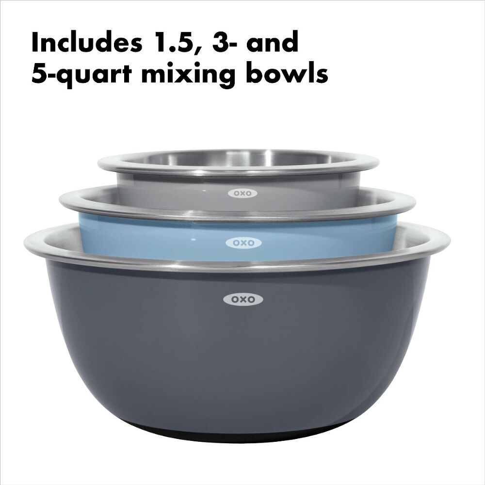 3-Piece Stainless Steel Mixing Bowl Set - Blue/Gray H8