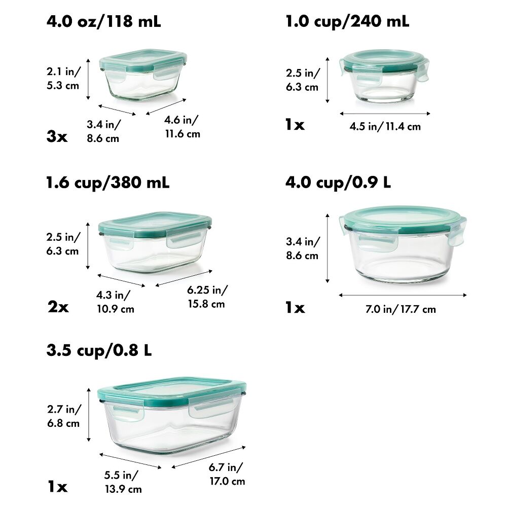 16 Piece Glass Smart Seal Everyday Container Set W2