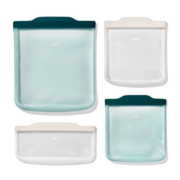 Silicone Reusable Bag - 4 Piece Starter Set - Oat/Lagoon K6