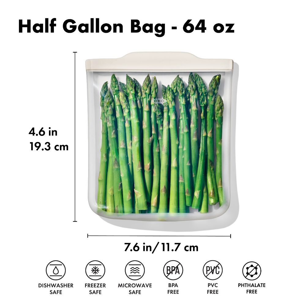 Silicone Reusable Bag - Half Gallon Bag (64 oz) - Oat W7