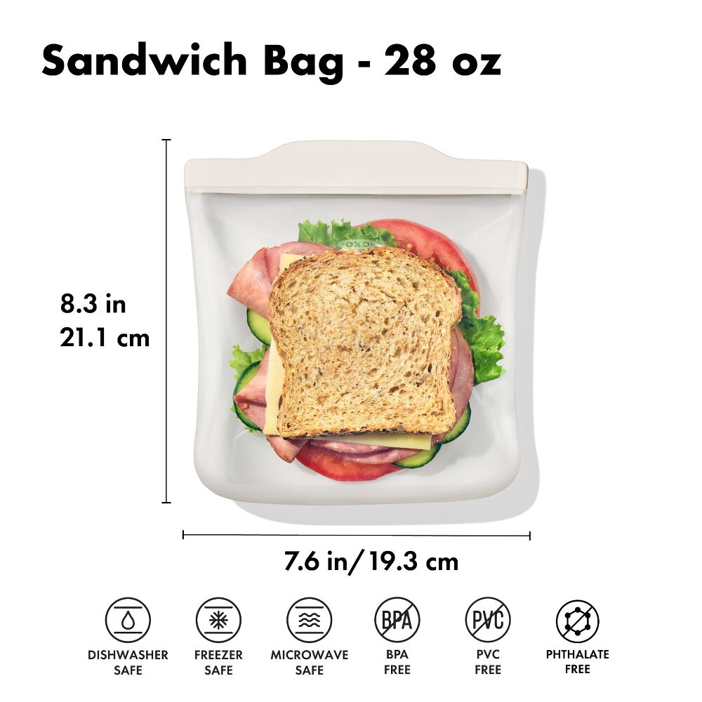 Silicone Reusable Bag - Sandwich Bag (28 oz) - Oat L1
