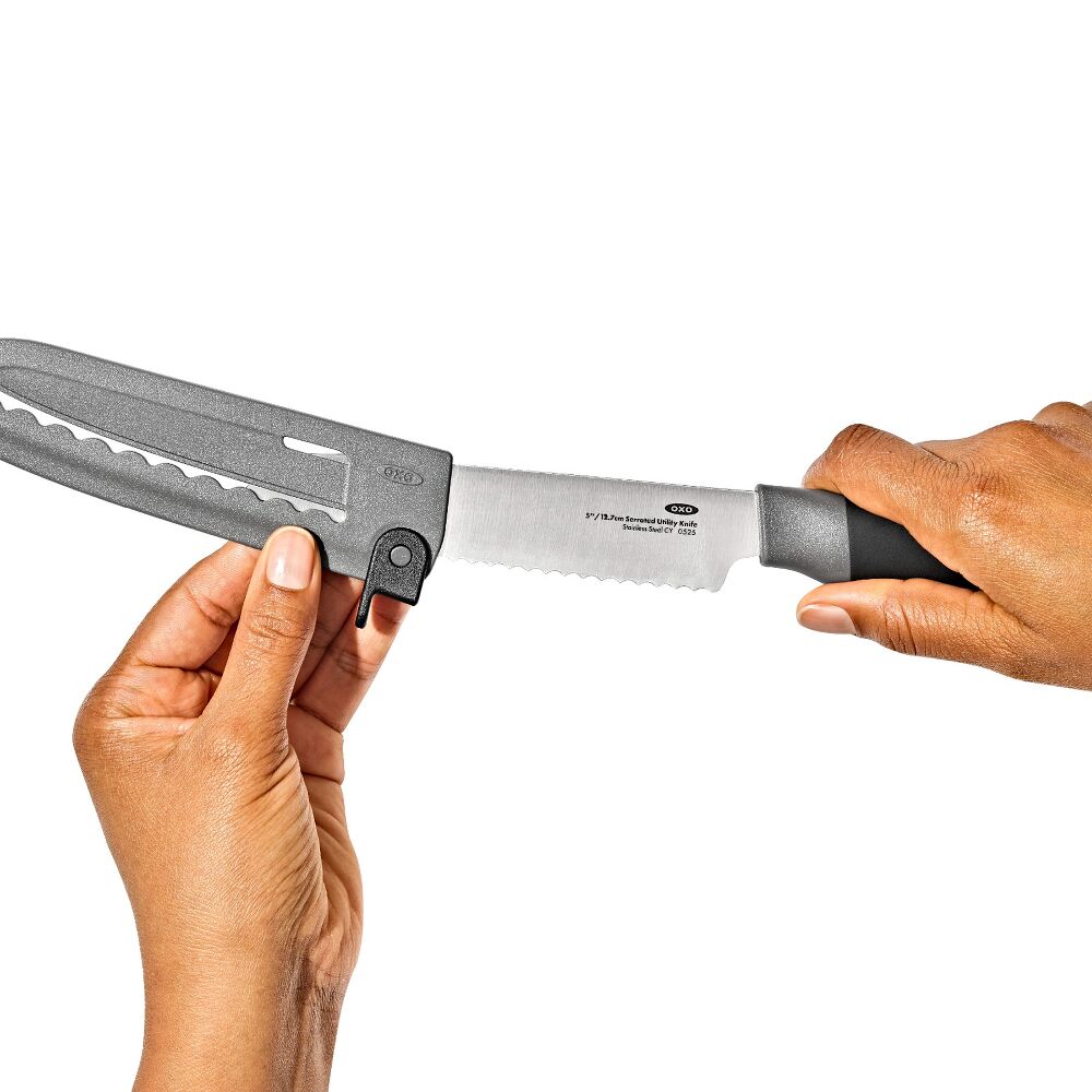5 in Serrated Utility Knife with Locking Sheath E4