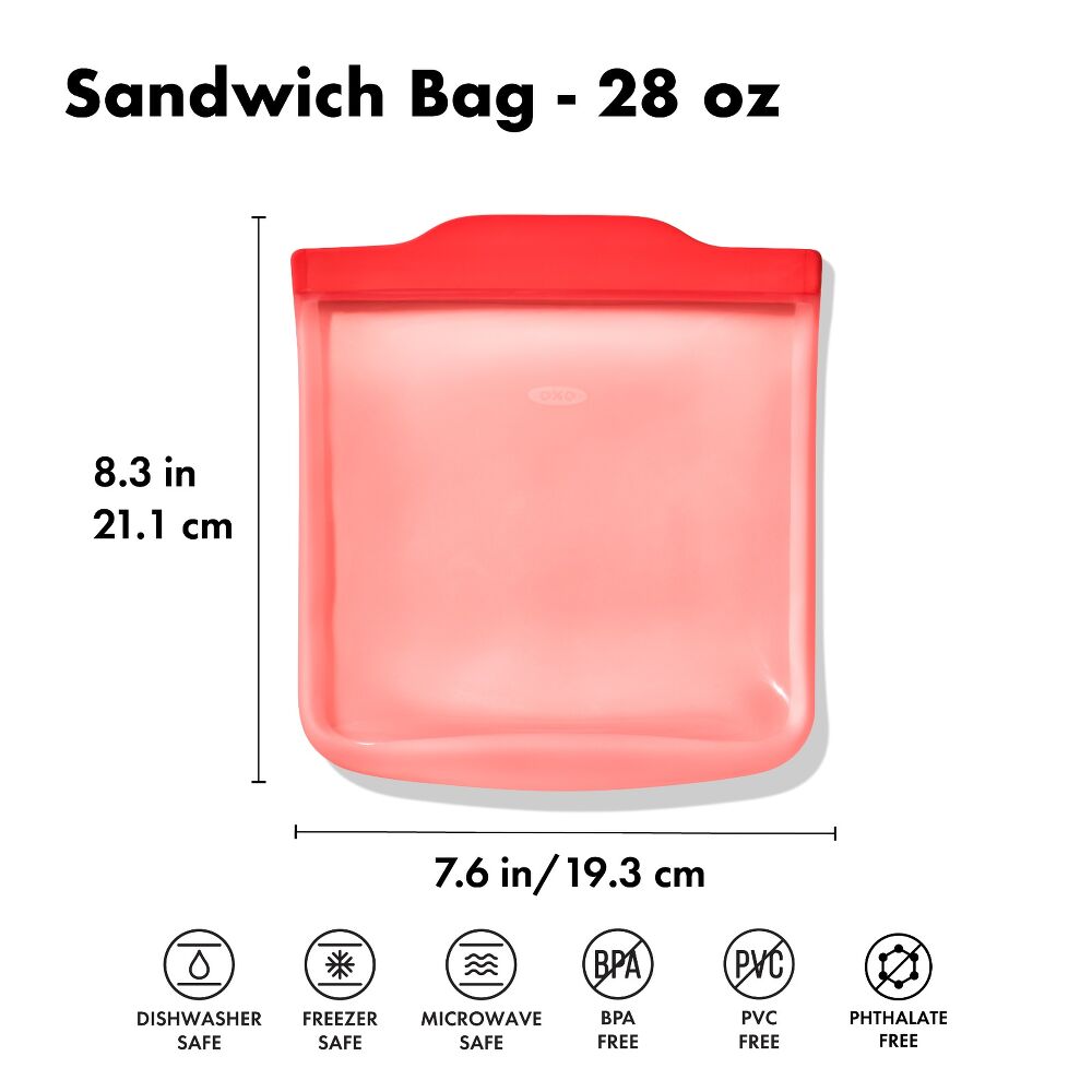 Silicone Reusable Bag - Sandwich Bag (28 oz) - Watermelon X5